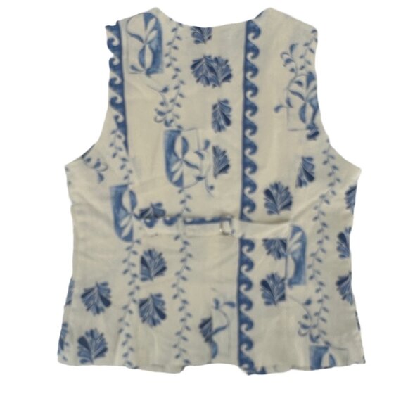 🌊 NWT Rachel Zoe Blue Ivory Linen Blend Baroque Print Top L 🌊 - Picture 4 of 8